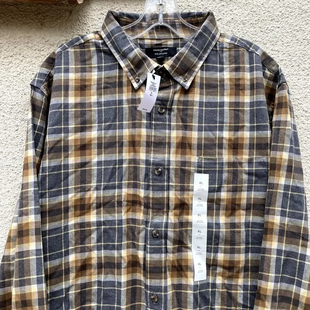 NEW Banana Republic Slim Untucked Lightweight Flannel XL Tall Grey